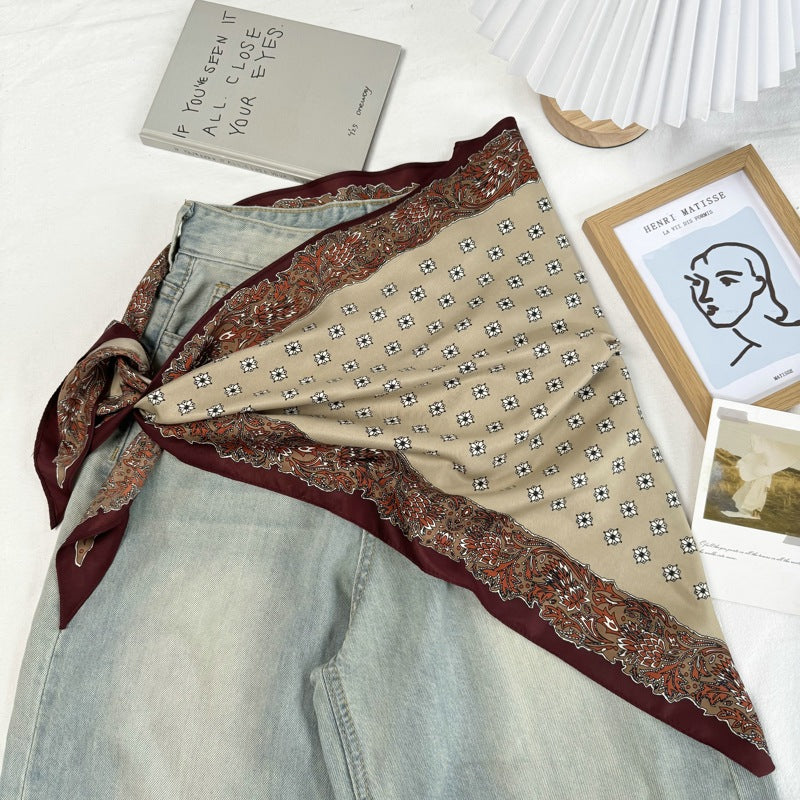 Vintage Floral Print Waist Belt Silk Scarf MK2BLW6W6NSI55