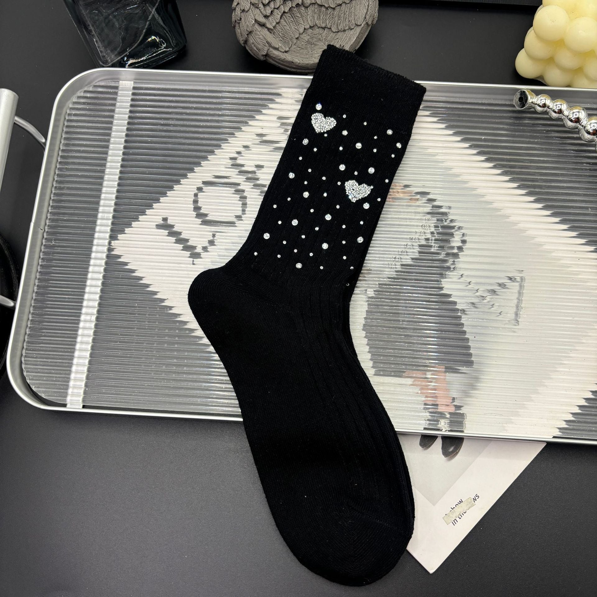 Rhinestone Cotton Socks - DippedShop Wholesale - #9971