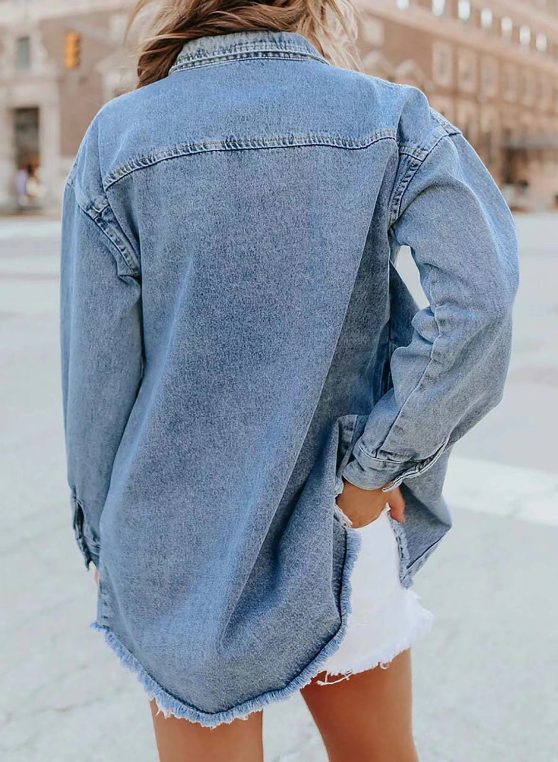 Trendy Washed Long Sleeve Frayed Hem Jacket DP25E562