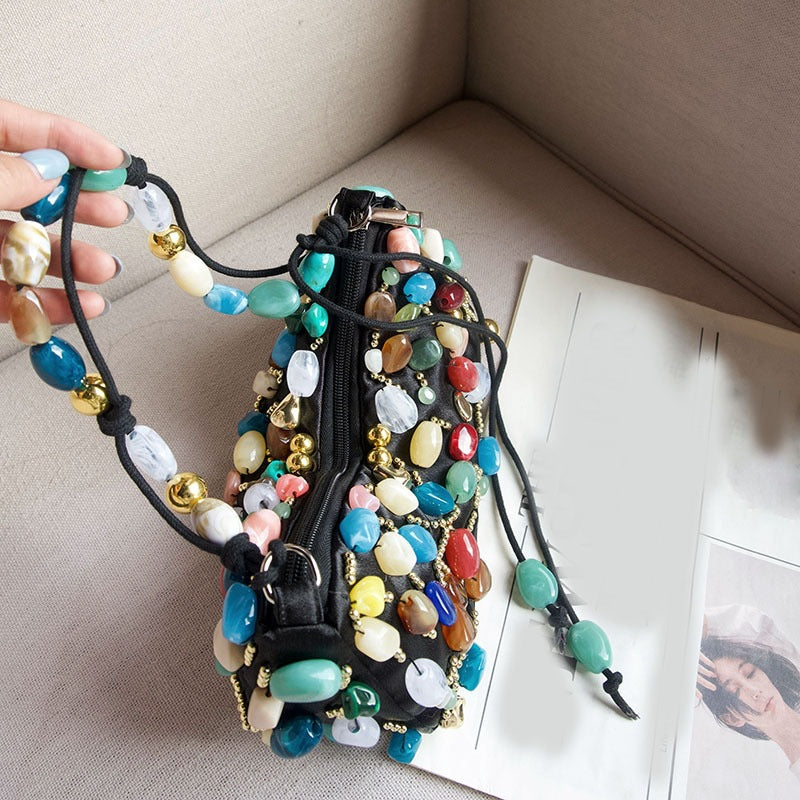 Boho Colorful Stone Beaded Shoulder Bag 8BW6BBG419