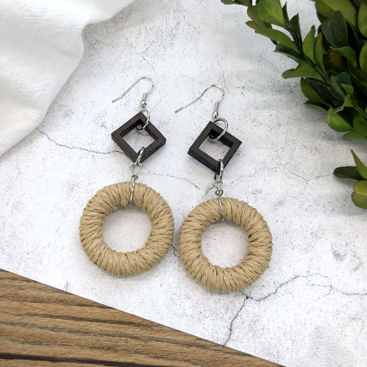 Rattan Dangle Earrings Beach - DippedShop Wholesale - #4339