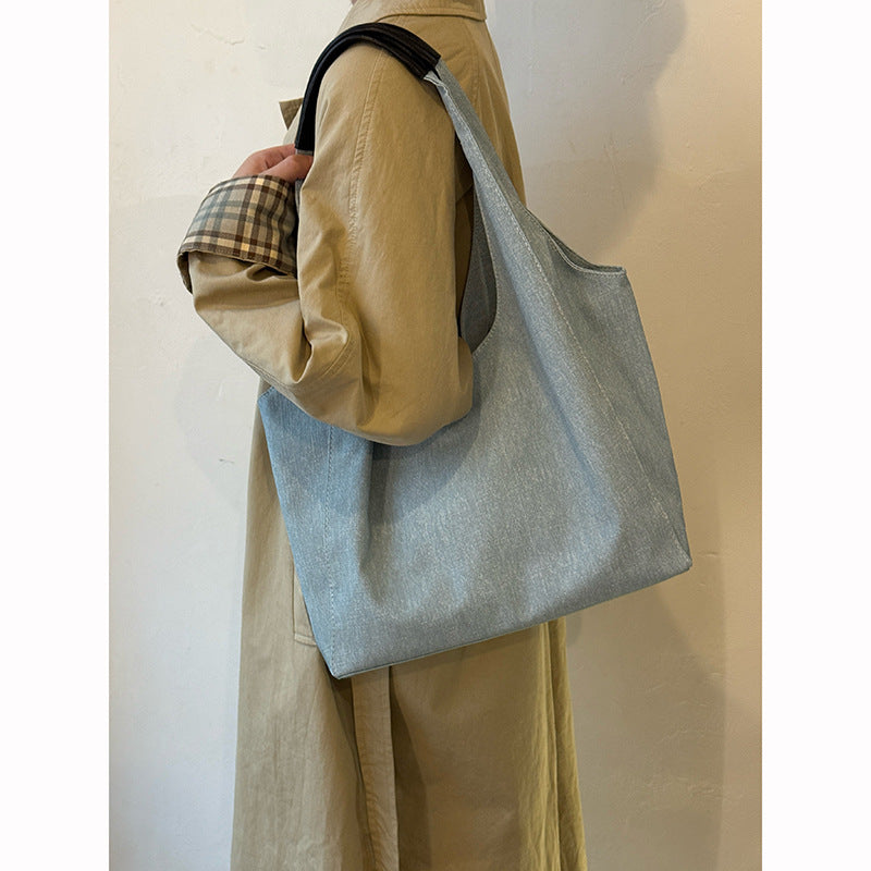 Slouchy Denim Solid Color Commuter Tote Bag 6W10BBG1992
