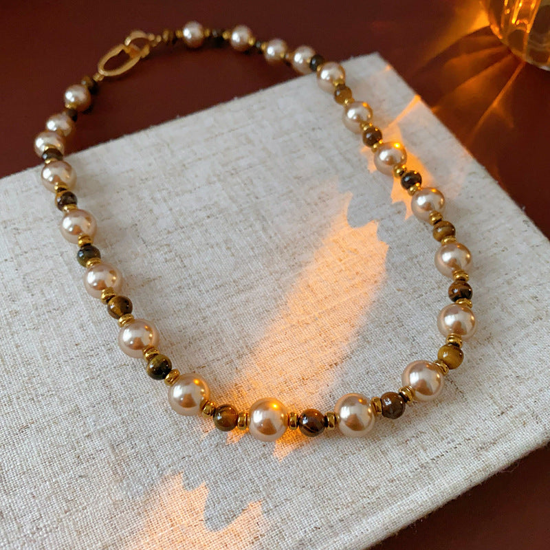 Vintage Gold Plated Tiger Eye’s Stones Necklace 6W6JNC959