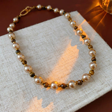 Vintage Gold Plated Tiger Eye’s Stones Necklace 6W6JNC959