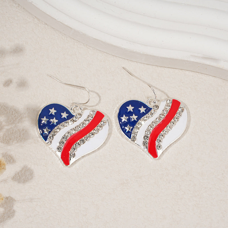 Hiphop USA Flag Love Heart Pendant Hook Earrings 8ZA6JER306L