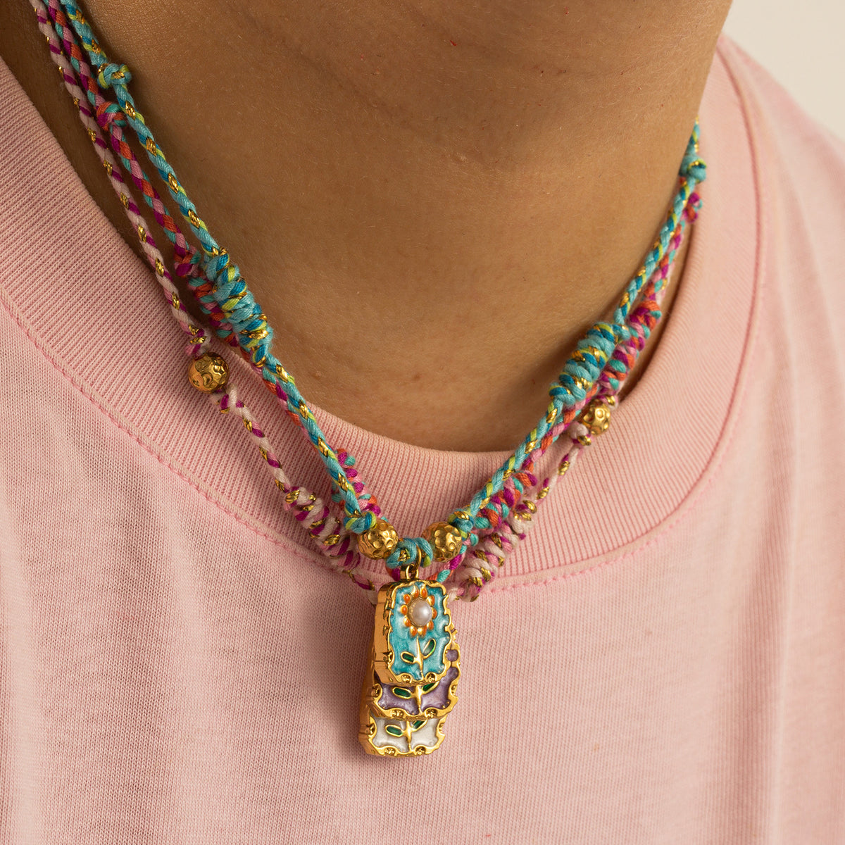 Flower Pendant Braided Necklace - DippedShop Wholesale - #0579