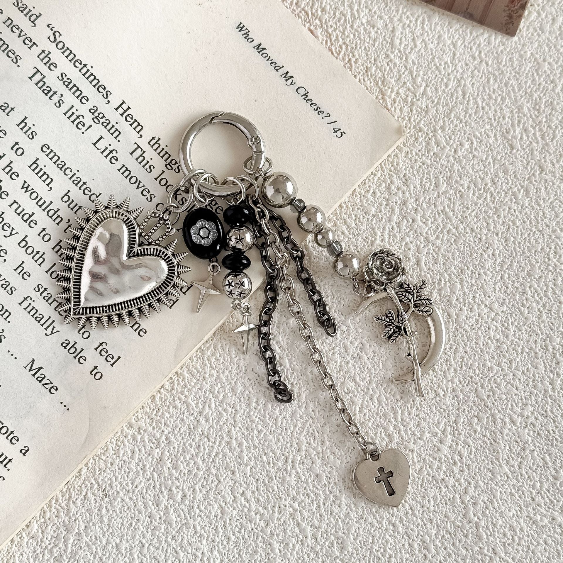 Stylish Beaded Heart Pendant Keychain Bag Charm 6W10BBC386