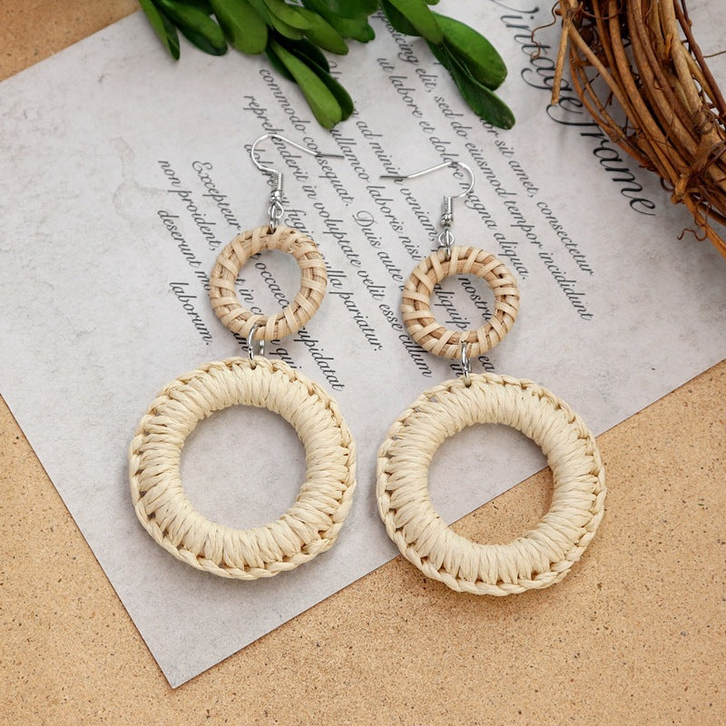 Boho Rattan Drop Dangle Earrings - DippedShop Wholesale - #8419