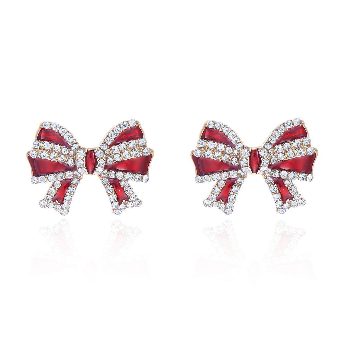 Rhinestone Santa Claus Candy Cane Bow Dangle Earrings 6W6JER690
