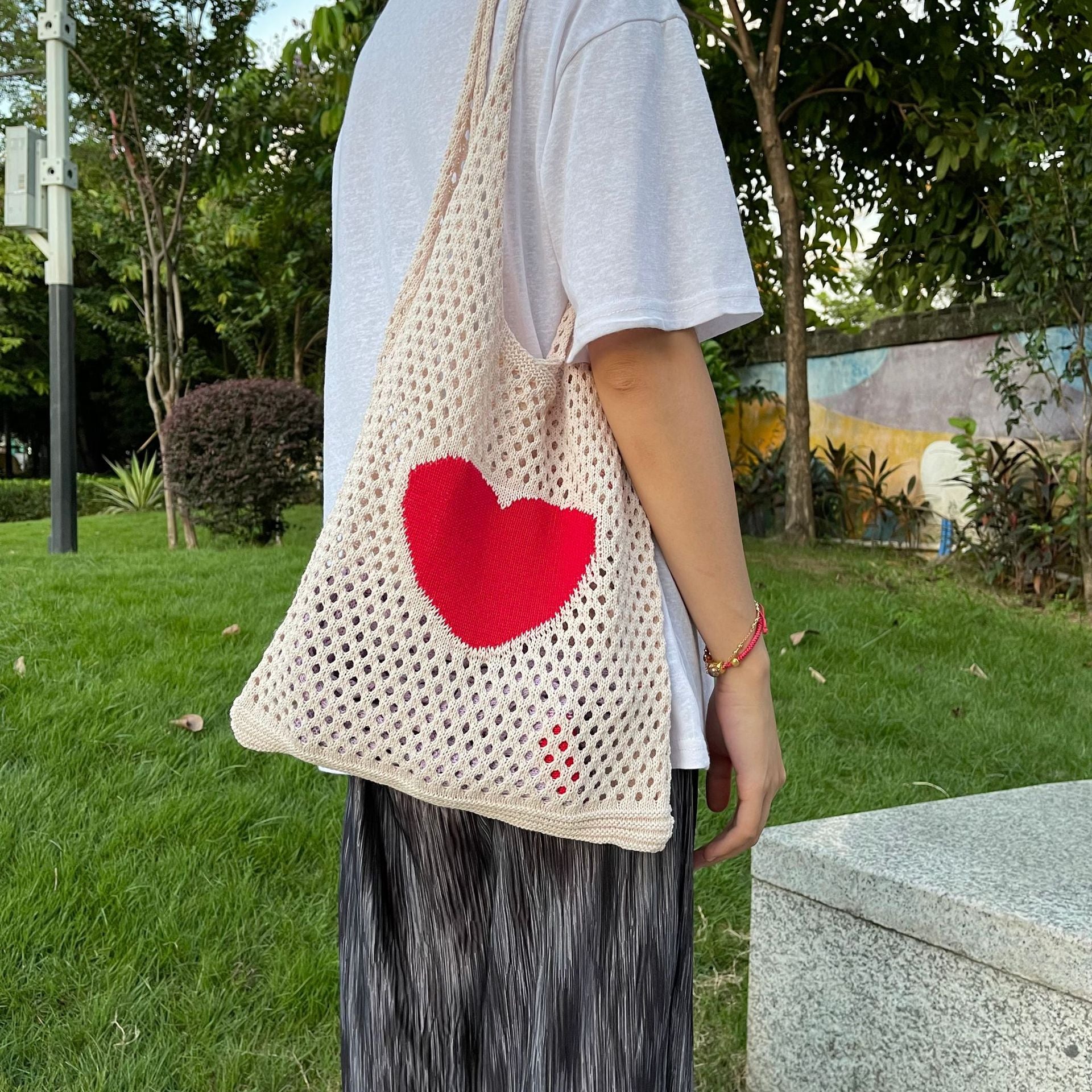 Heart Hollow Knit Tote - DippedShop Wholesale - #2387