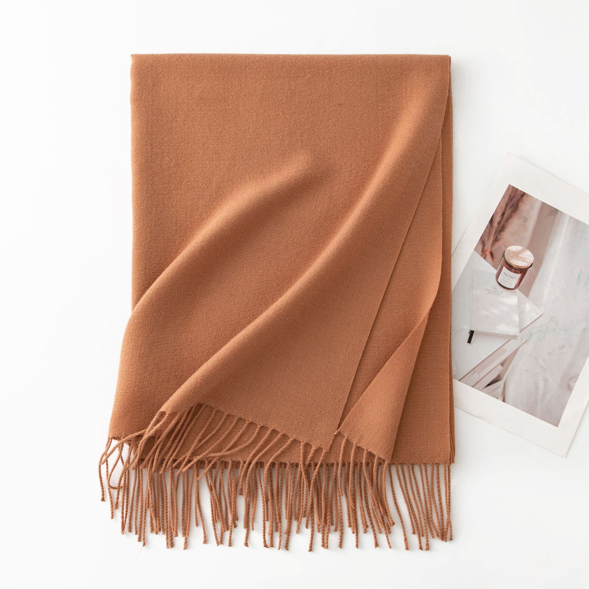 Minimalist Solid Color Tassel Scarf 6W6NSW306