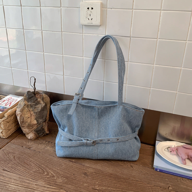 Solid Color Denim Adjustable Strap Shoulder Bag 6W10BBG1357