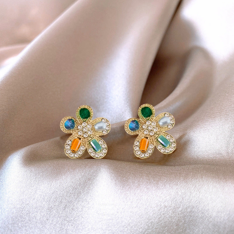 Colorful Rhinestone Floral Vintage Earrings DPJE1477