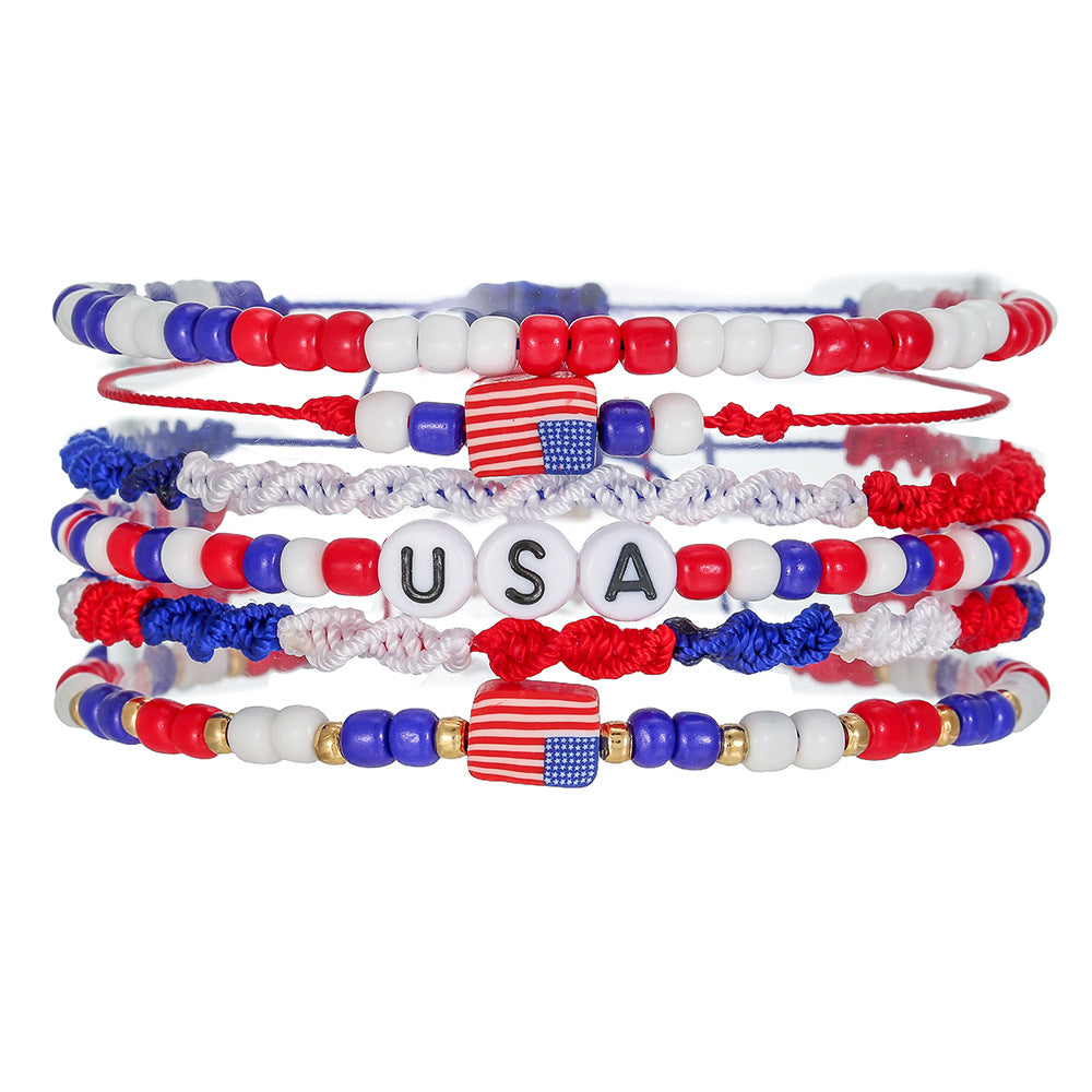 Trendy USA Flag Beaded Chain Bracelet Set 8ZA6JBR303L