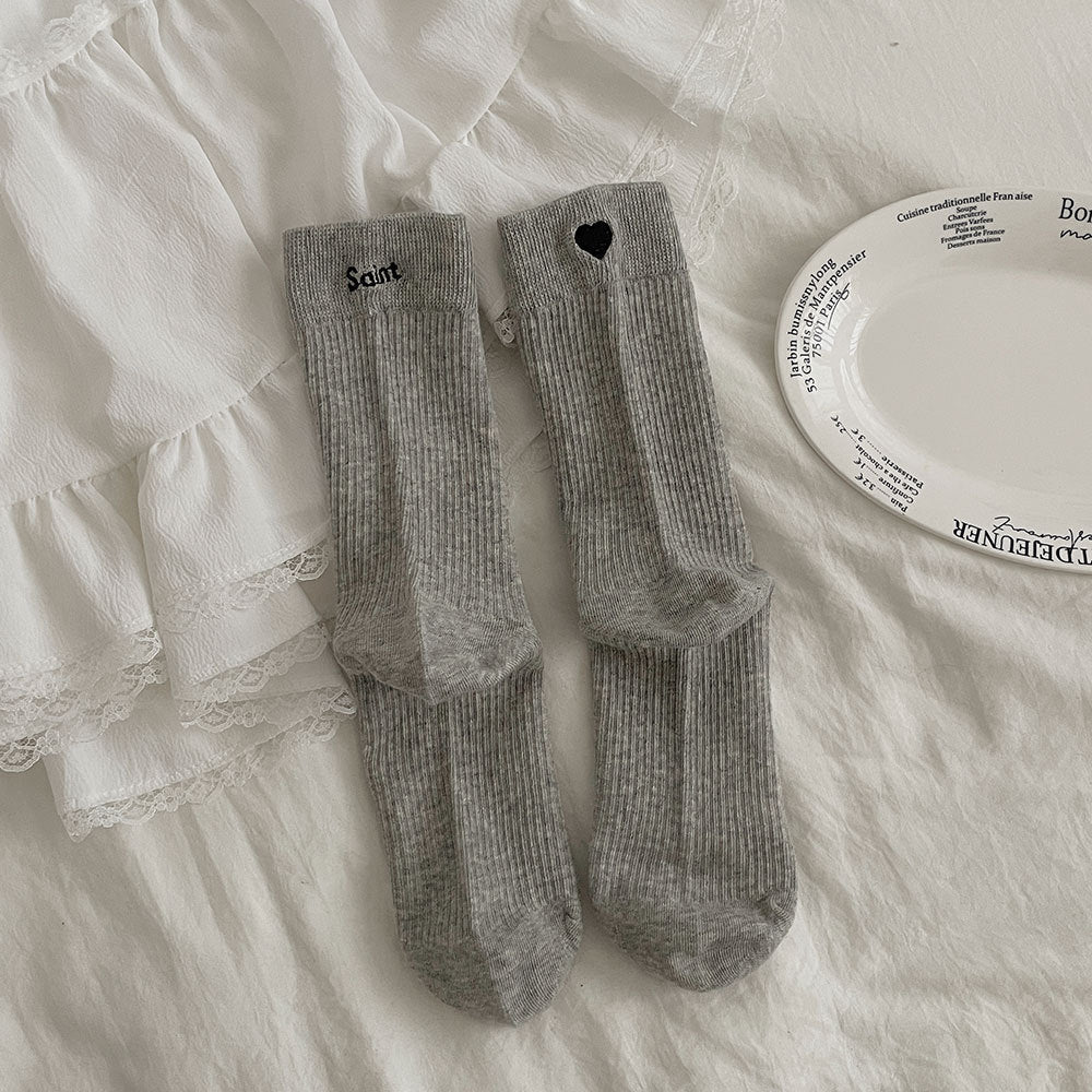 Heart Embroidered Cotton Socks - DippedShop Wholesale - #1379