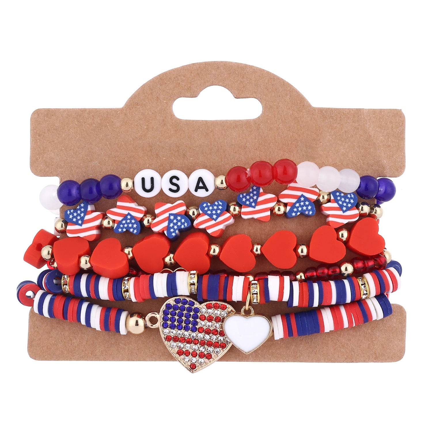 Stylish USA Flag Elastic Beaded Chain Bracelets Set 8ZA6JBR199T