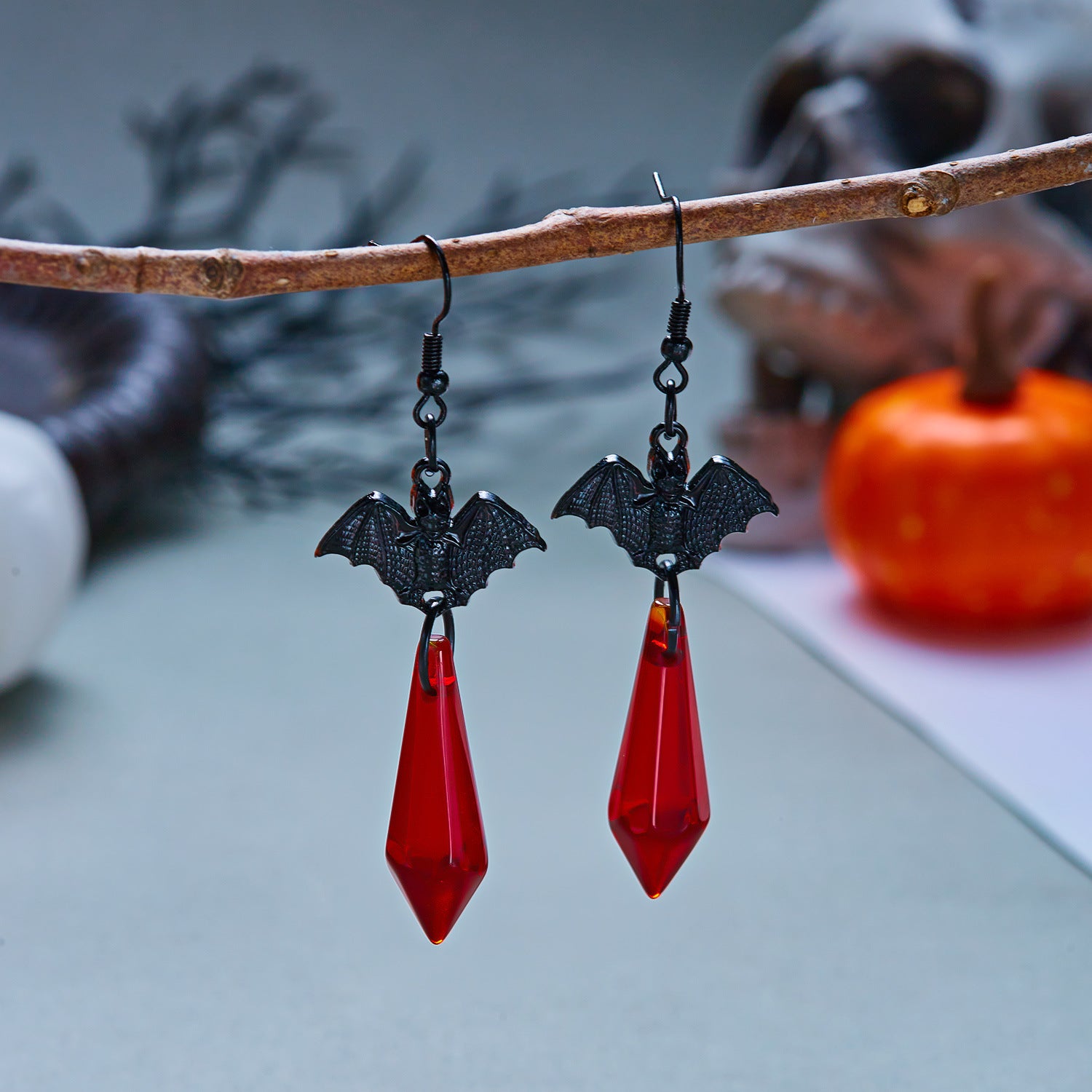 Halloween Red Crystal Bat Dangle Earrings 6W6JER549