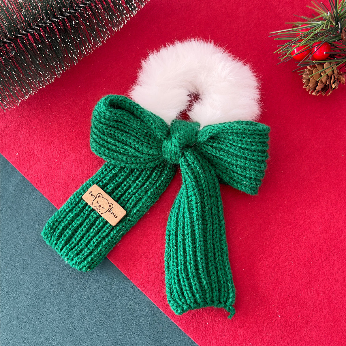 Christmas Knitted Plush Bow Holiday Hair Scrunchie 6W6HSR435