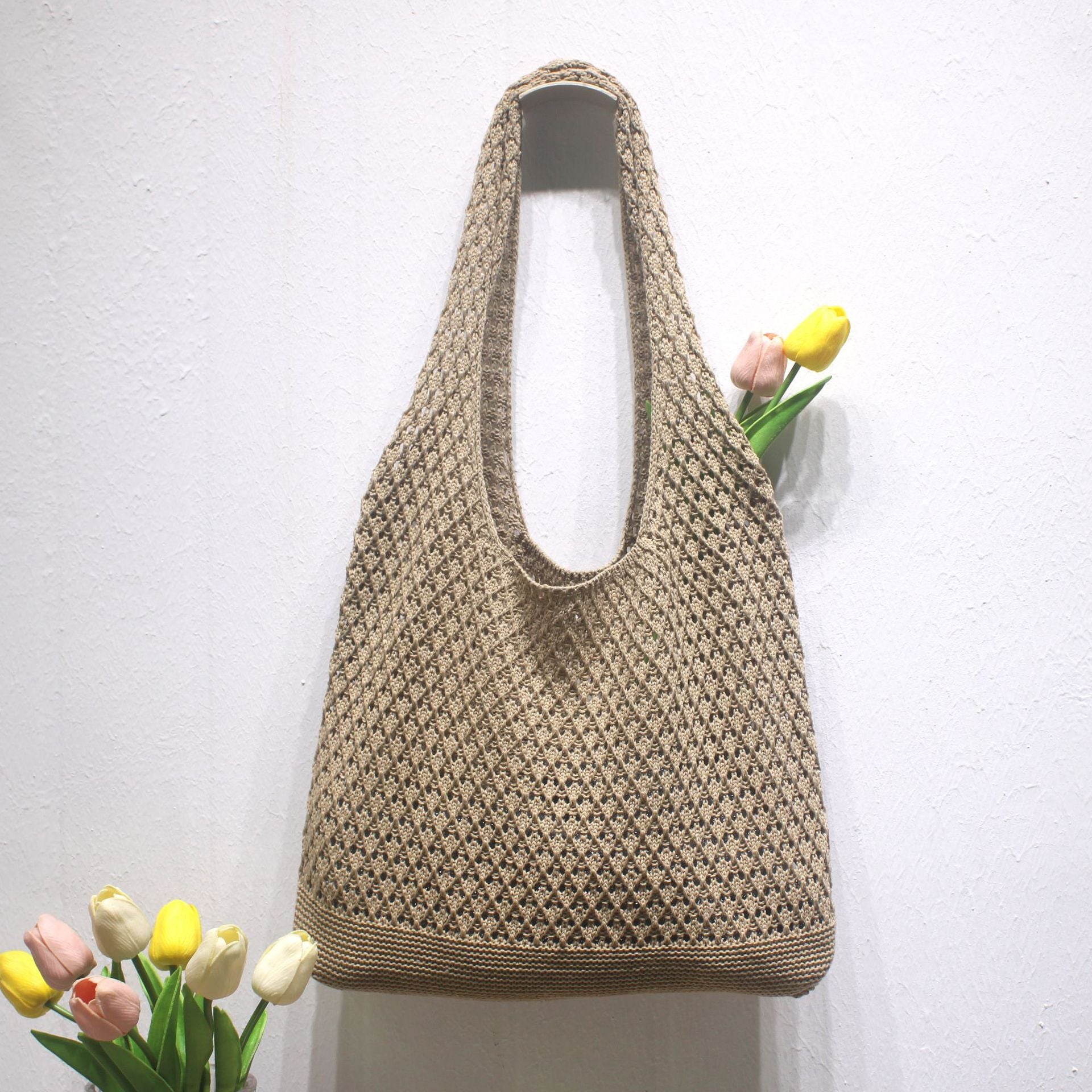 Hollow Out Solid Color Knit Ttote Bag 6W10BBG1783