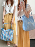 Color Block Plaid Reversible Shoulder Bag MK2BLW6W10BBG570