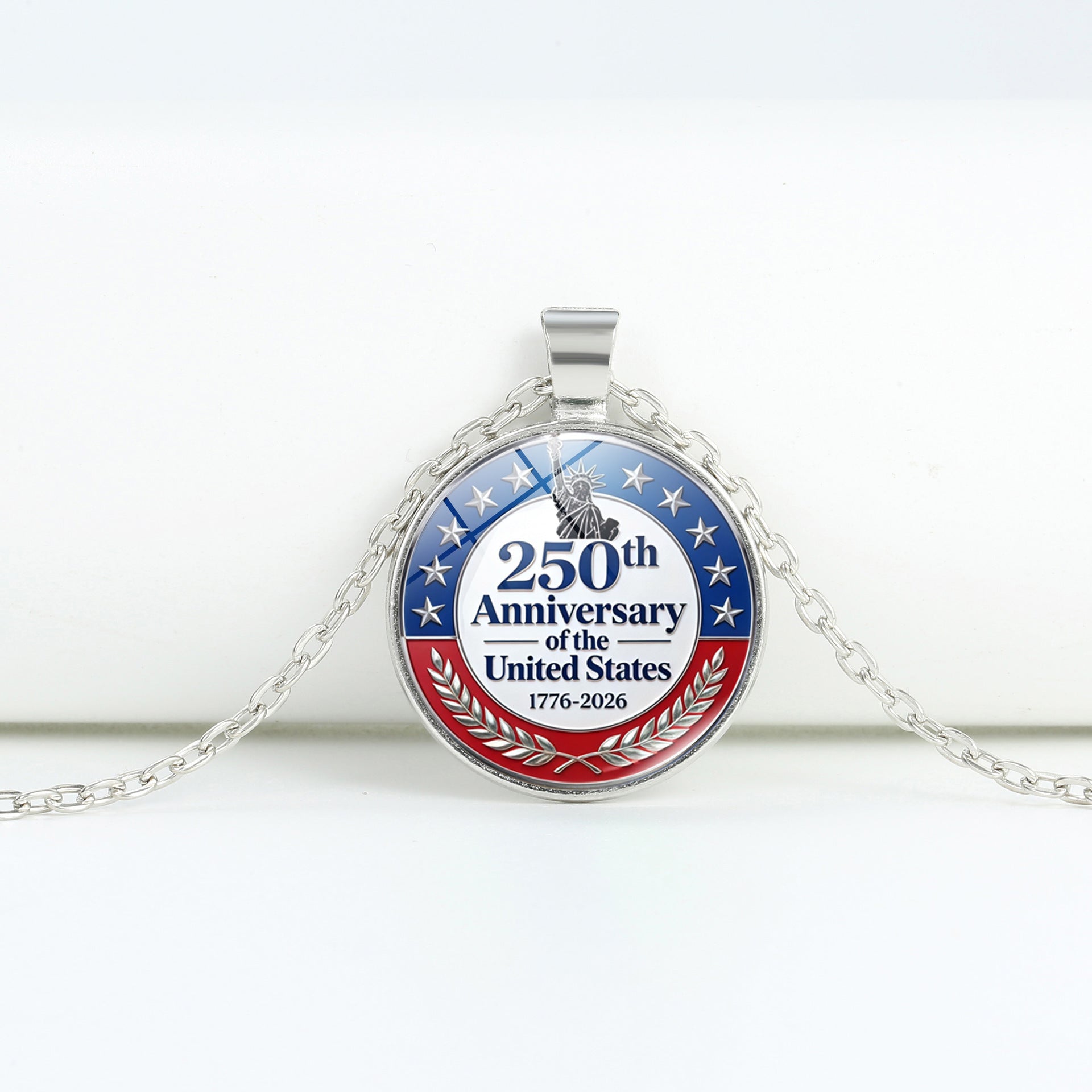 Retro USA Flag Pattern Round Pendant Chain Necklace 8ZA6JNC278T
