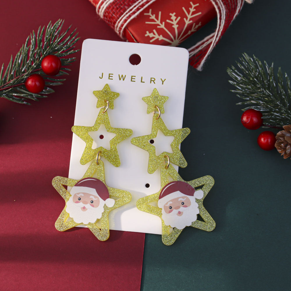 Cute Cartoon Print Christmas Tree Dangle Earrings 6W6JER679