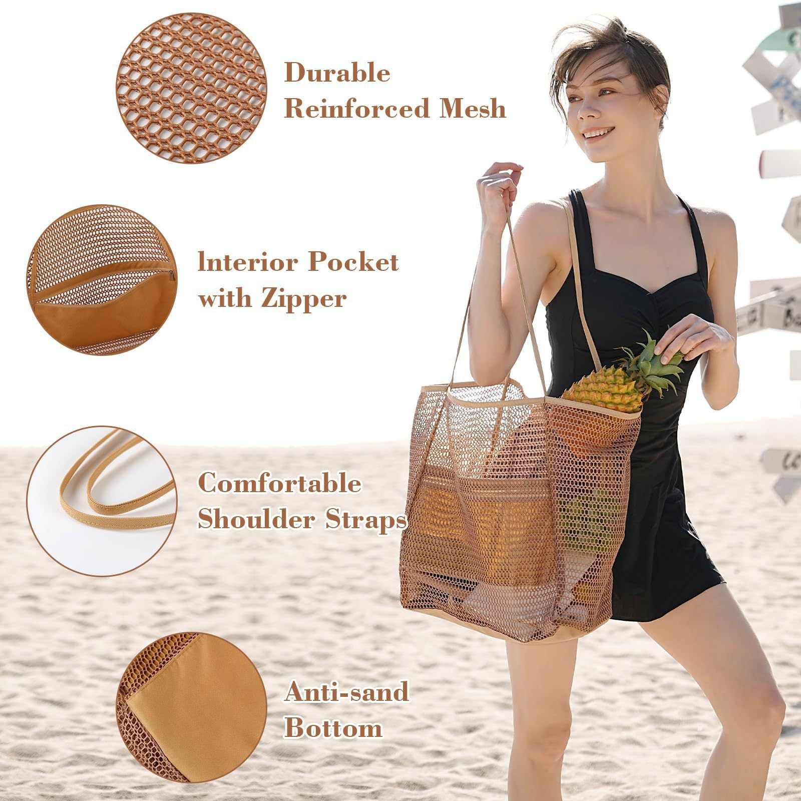 Trendy Hollow Out Mesh Beach Shoulder Bag 8BW6BOB81L