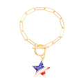 Vintage Gold Plated American Flag Pendants Chain Bracelet 8ZA6JBR130T