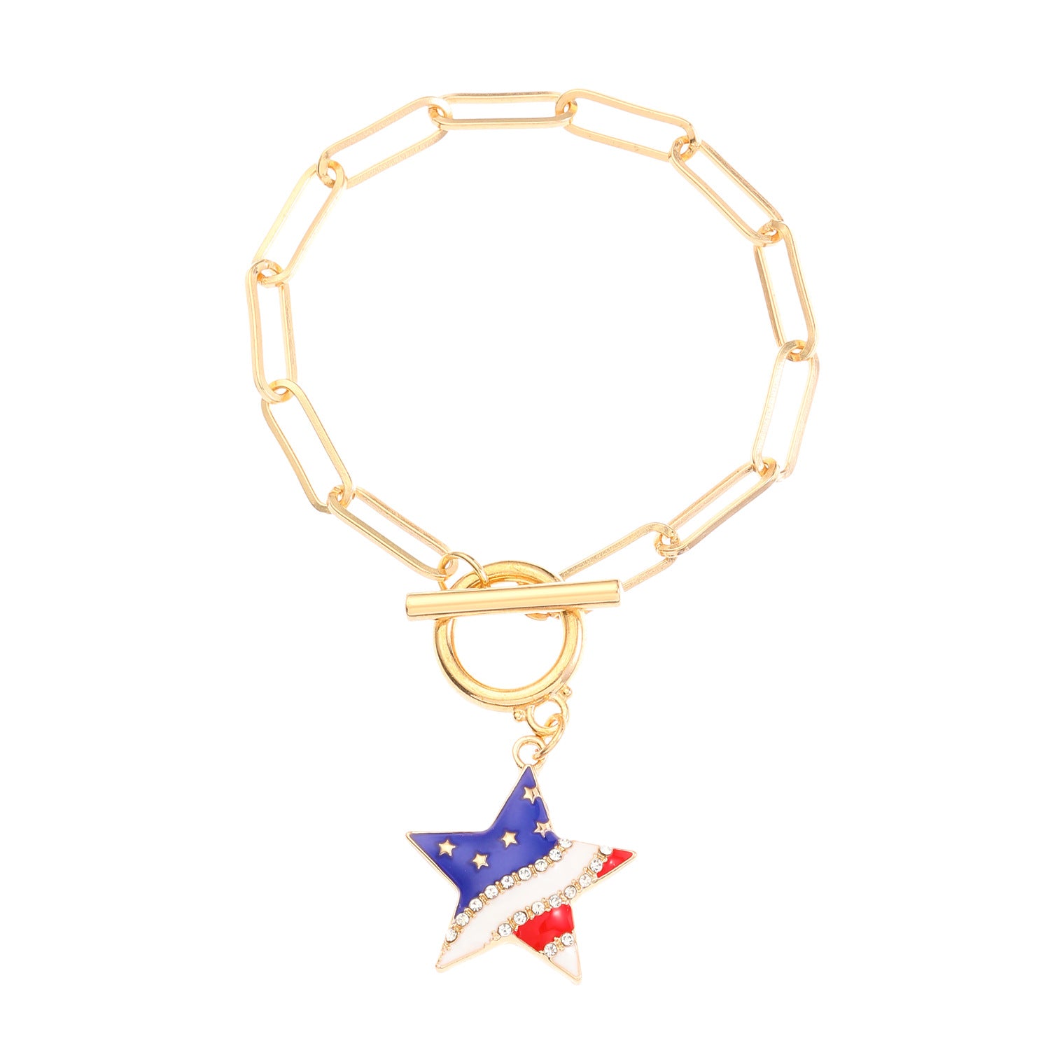 Vintage Gold Plated American Flag Pendants Chain Bracelet 8ZA6JBR130T