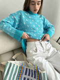 Print Contrast Loose Sweater - DippedShop Wholesale - #9219