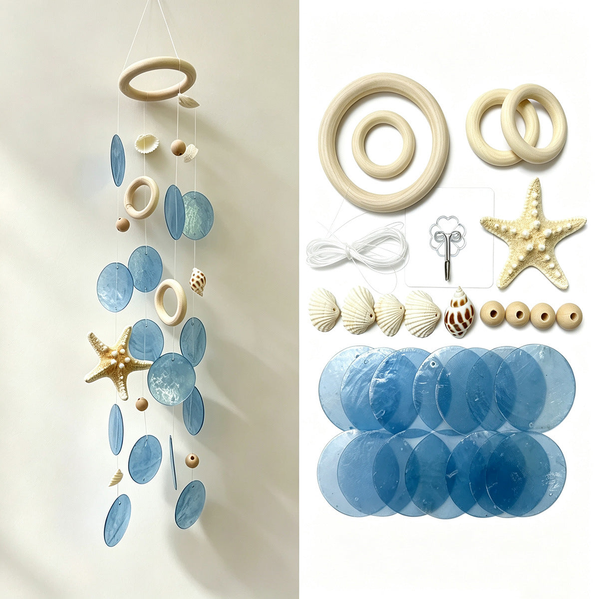 Handmade Spiral Starfish Sea Shell Wind Chime 6H7HLS222