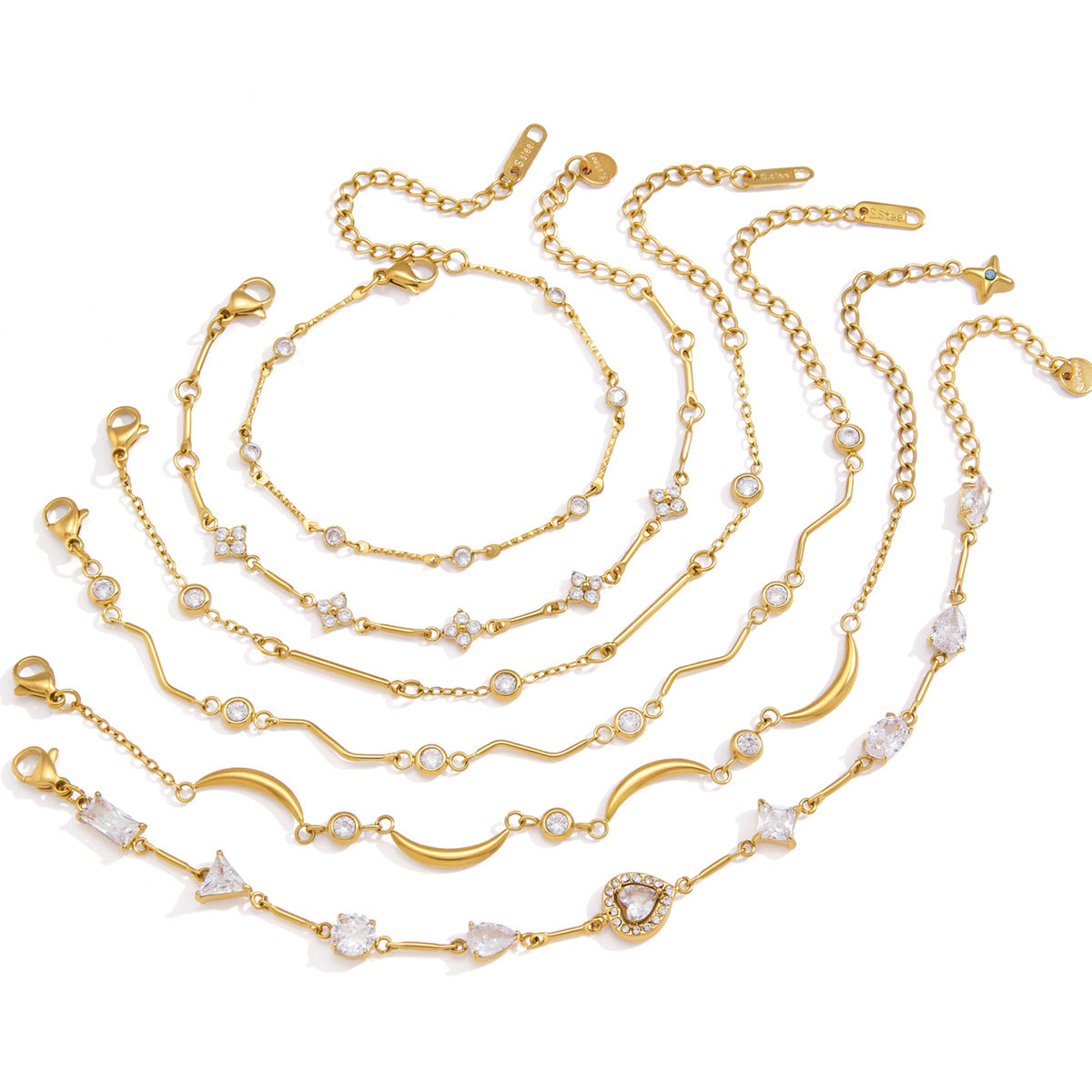 Cubic Zirconia Gold Plated Link Chain Bracelet 6W6JBR358