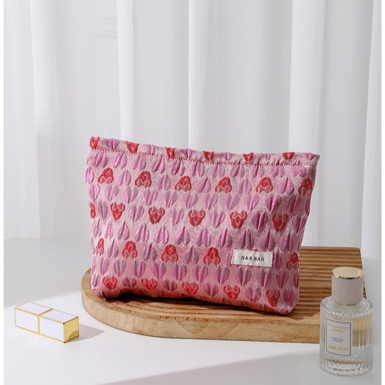 Love Jacquard Color Block Portable Cosmetic Bag DPB1007