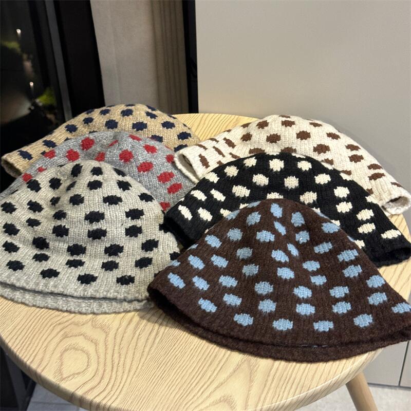 Polka Dot Knit Bucket Hat - DippedShop Wholesale - #6659