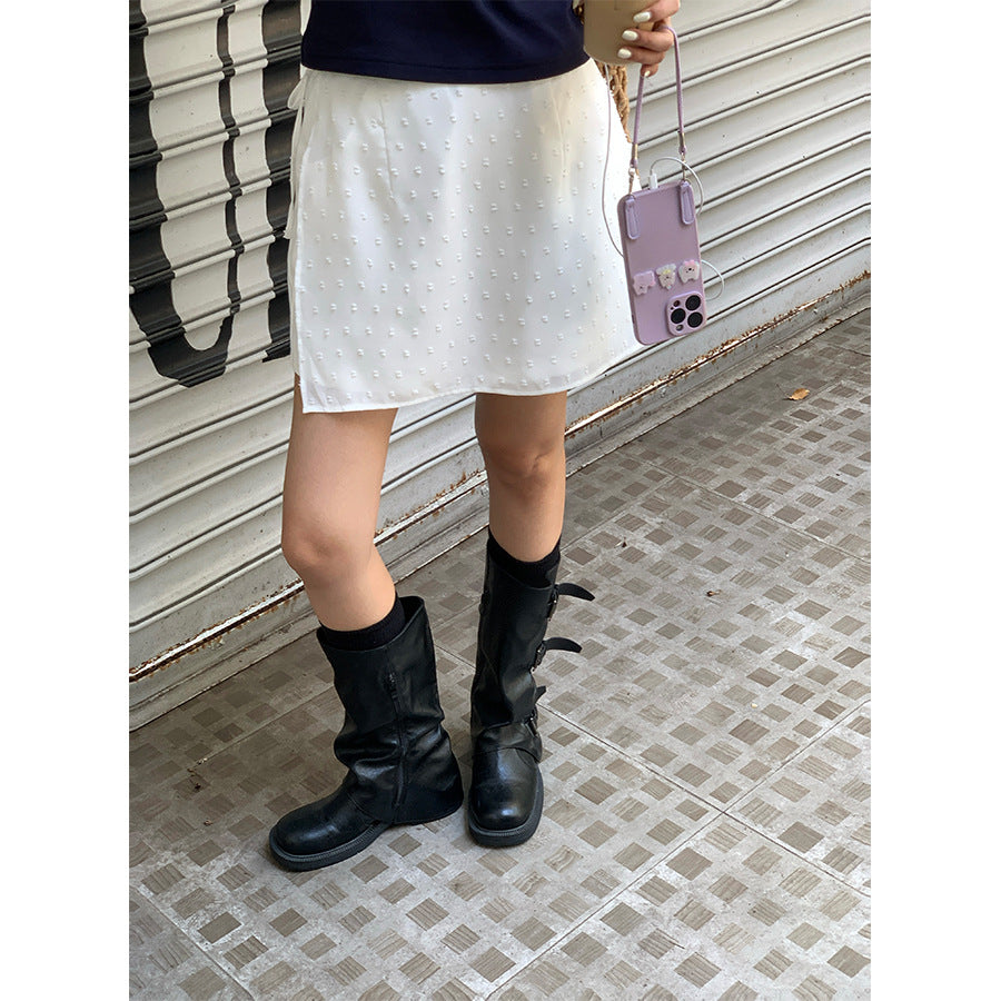 Fashion Jacquard Wrap Tie Side Layered Mini Skirt MK2BW6W1SL05