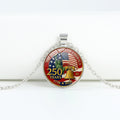 Retro USA Flag Pattern Round Pendant Chain Necklace 8ZA6JNC278T