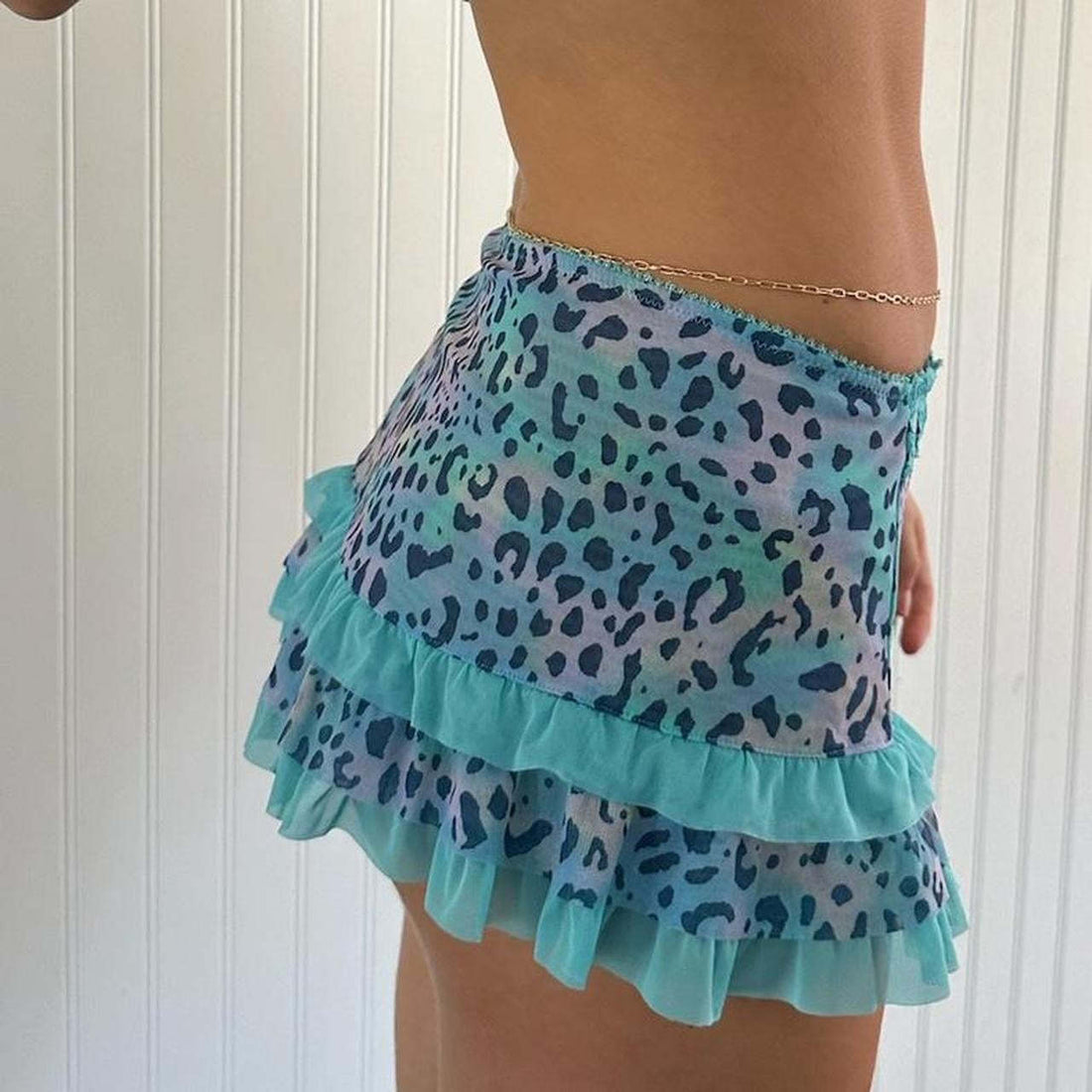 Splice Drawstring Leopard Sexy Mini Skirt DP25B642