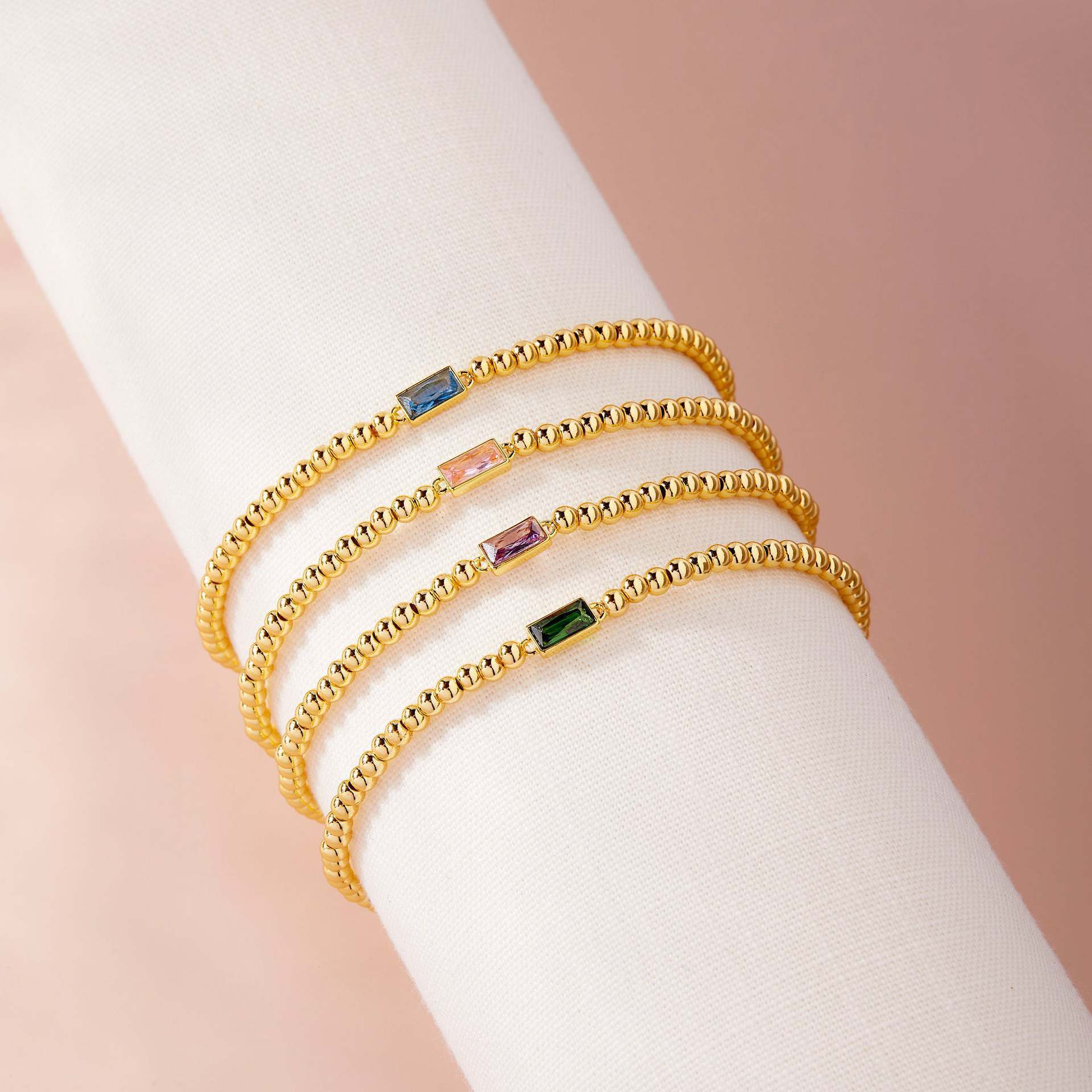 Luxury Square Rhinestone Gold Plated Beaded Bracelet 6W6JBR529