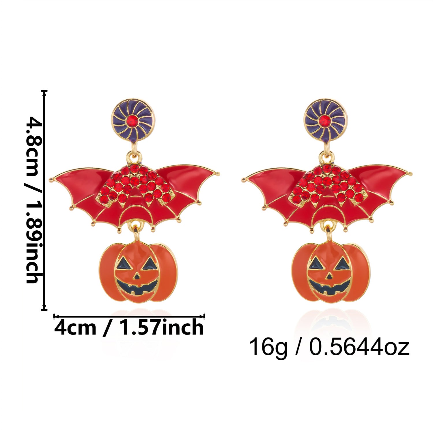 Halloween Rhinestone Pumkin Bat Pendant Dangle Earrings 6W6JER552