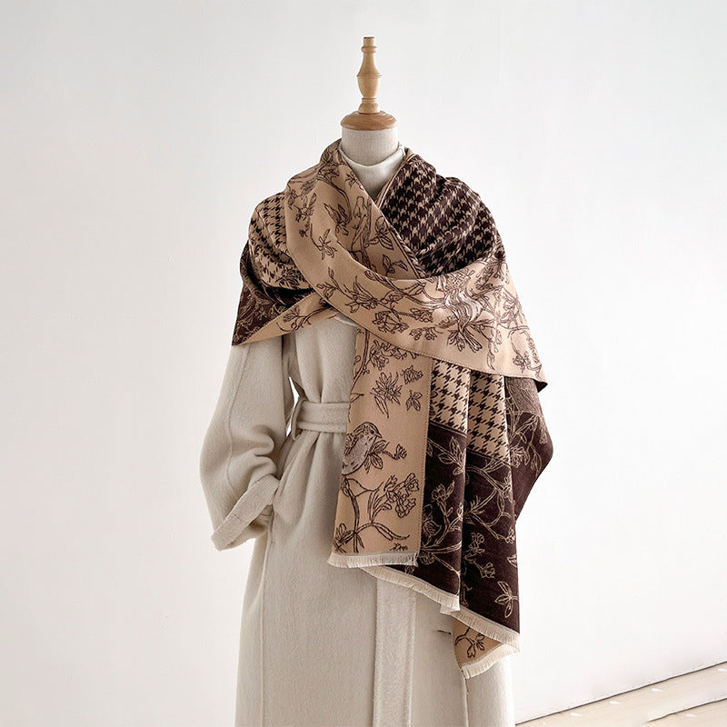 Houndstooth Floral Shawl Wrap Scarf - DippedShop Wholesale - #2387