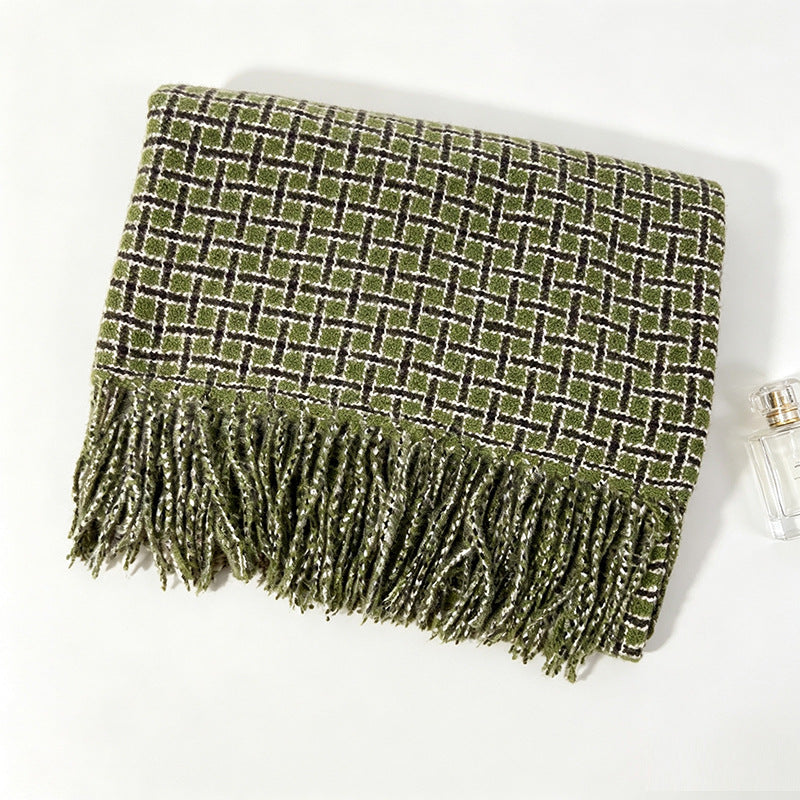 Plaid Fringe Scarf - DippedShop Wholesale - #9763