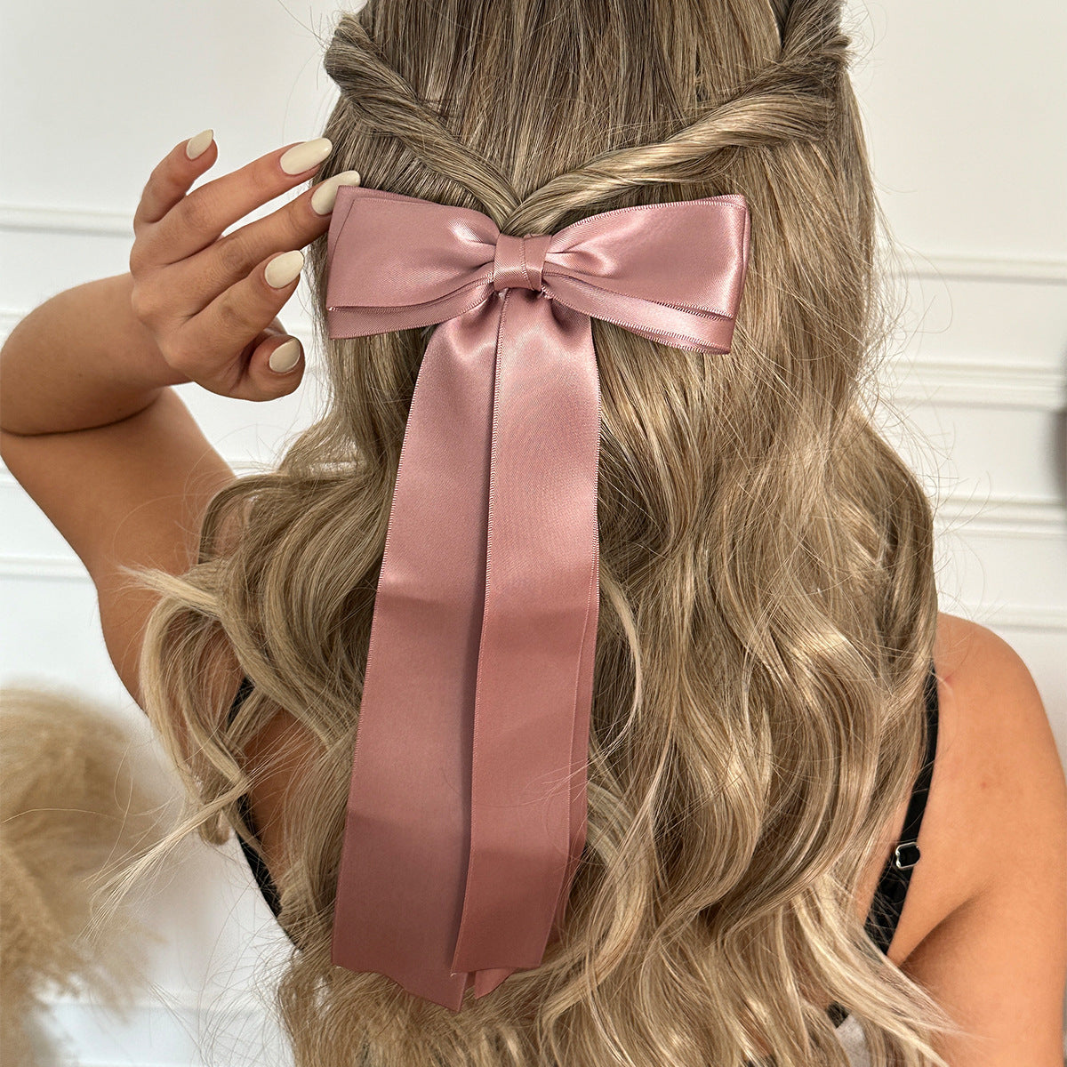 Minimalist Solid Color Satin Bowknot Hair Clips 6W6HCP1228