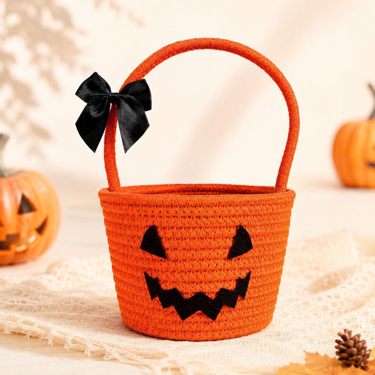 Halloween Woven Cotton Rope Pumpkin Basket 6W10BBG1749