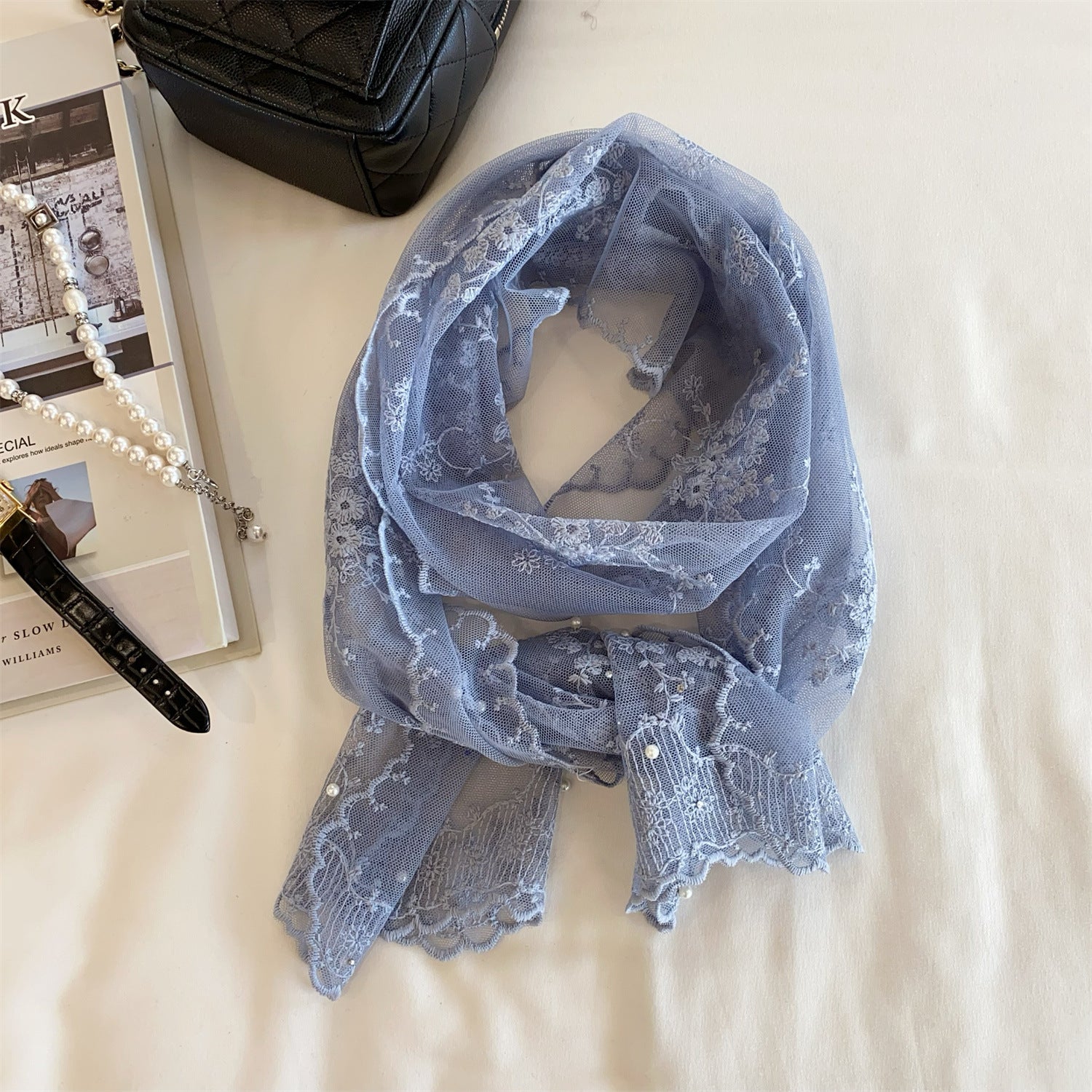 Sweet Solid Color Floral Lace Silk Scarf 6W6NSI220