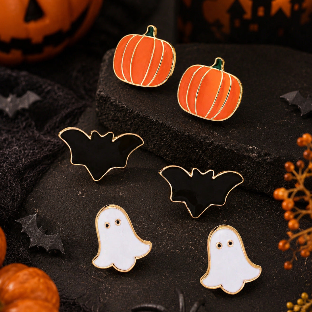 Pumpkin Ghost Stud Earrings - DippedShop Wholesale - #9139