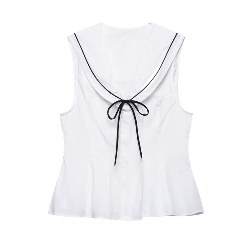 Elegant Solid Color Bow Sleeveless Top DP25D420