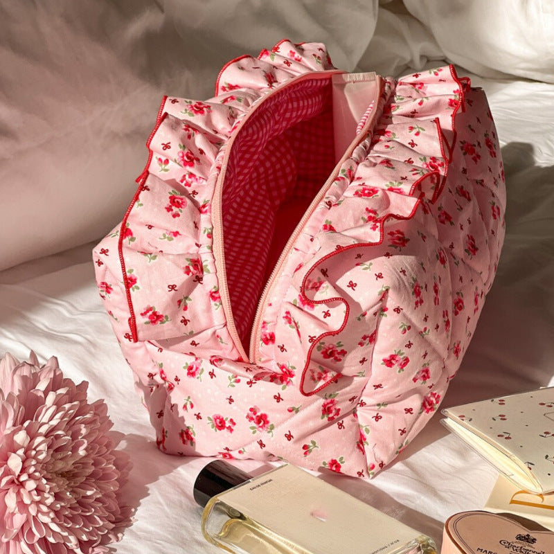 Flower Print Ruffle Cosmetic Bag - DippedShop Wholesale - #8611
