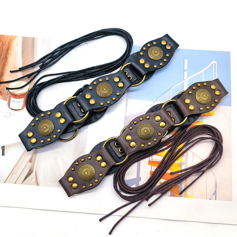 Vintage Studed Metal String Leather Belt DPWB0320