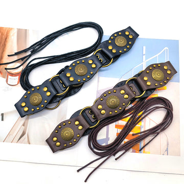 Vintage Studed Metal String Leather Belt DPWB0320