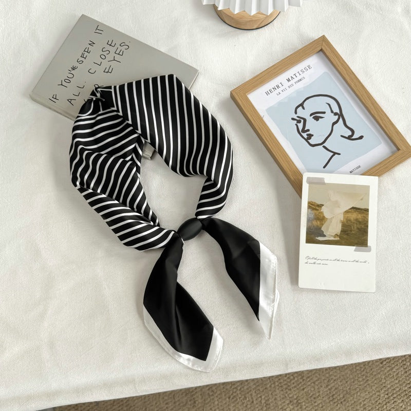Minimalist Striped Print Magnetic Buckle Silk Scarf MK2BLW6W6NSI76